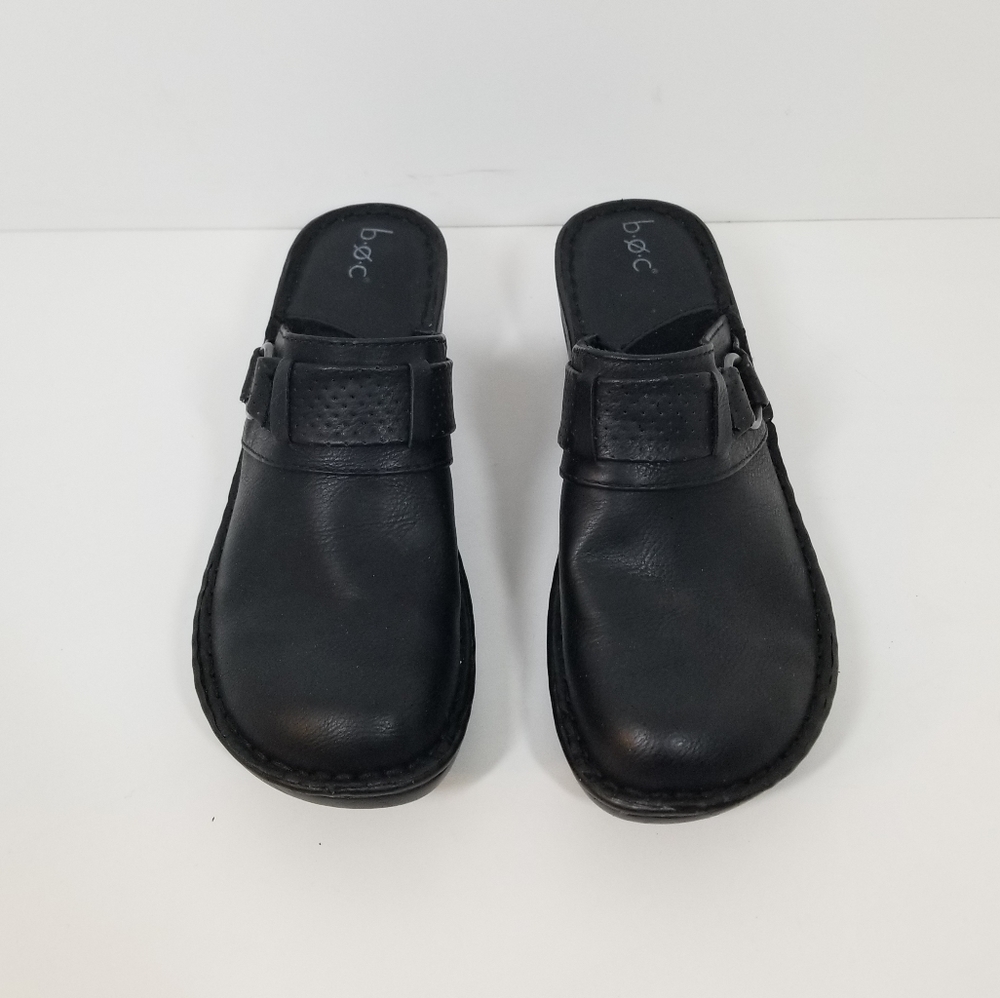 Born BOC Black Leather Slip On Clog Shoes Women's Size 8M - Picture 2 of 6